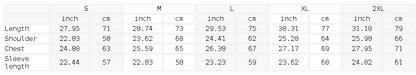 Size chart for the Unisex Sunfade Hand-Frayed Faux Two-Piece T-Shirt