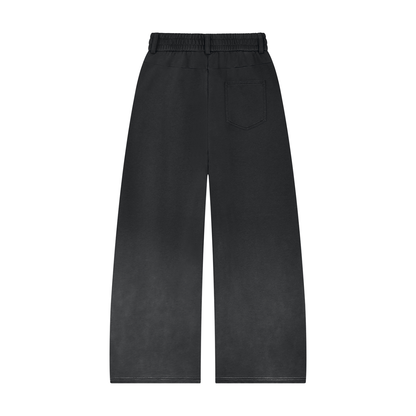 Unisex Sunfade Paneled Barrel Leg Sweatpants in black, alternate angle