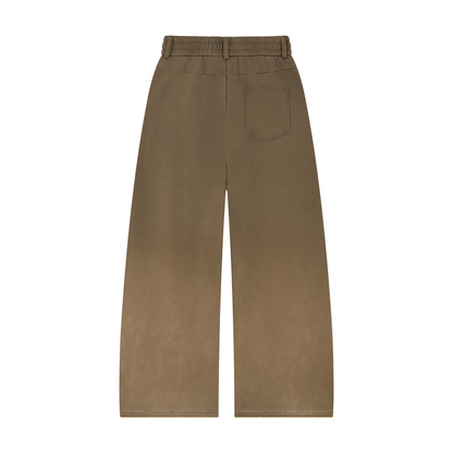 Unisex Sunfade Paneled Barrel Leg Sweatpants in khaki brown, alternate angle