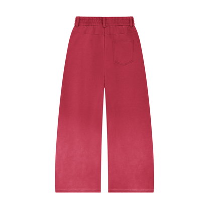 Unisex Sunfade Paneled Barrel Leg Sweatpants in red, alternate angle