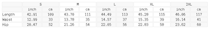 Size chart for the Unisex Sunfade Paneled Barrel Leg Sweatpants