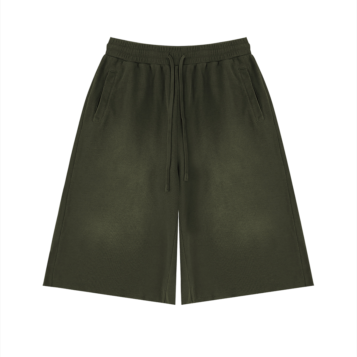 Unisex Sunfade Raw Edge Shorts in army green