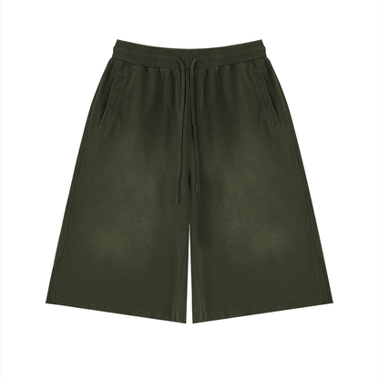 Unisex Sunfade Raw Edge Shorts in army green