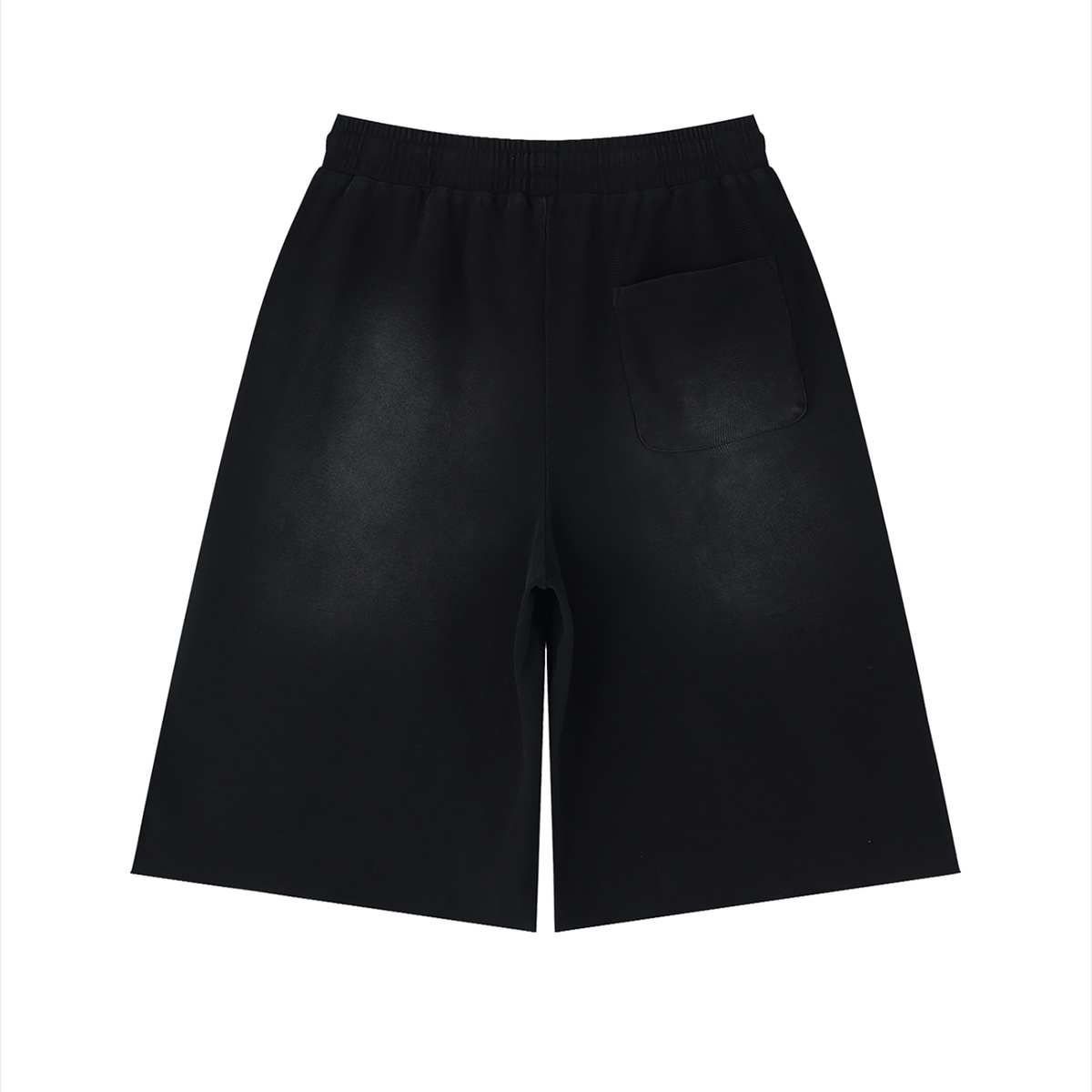 Unisex Sunfade Raw Edge Shorts in black, alternate angle