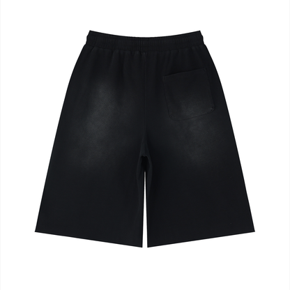 Unisex Sunfade Raw Edge Shorts in black, alternate angle