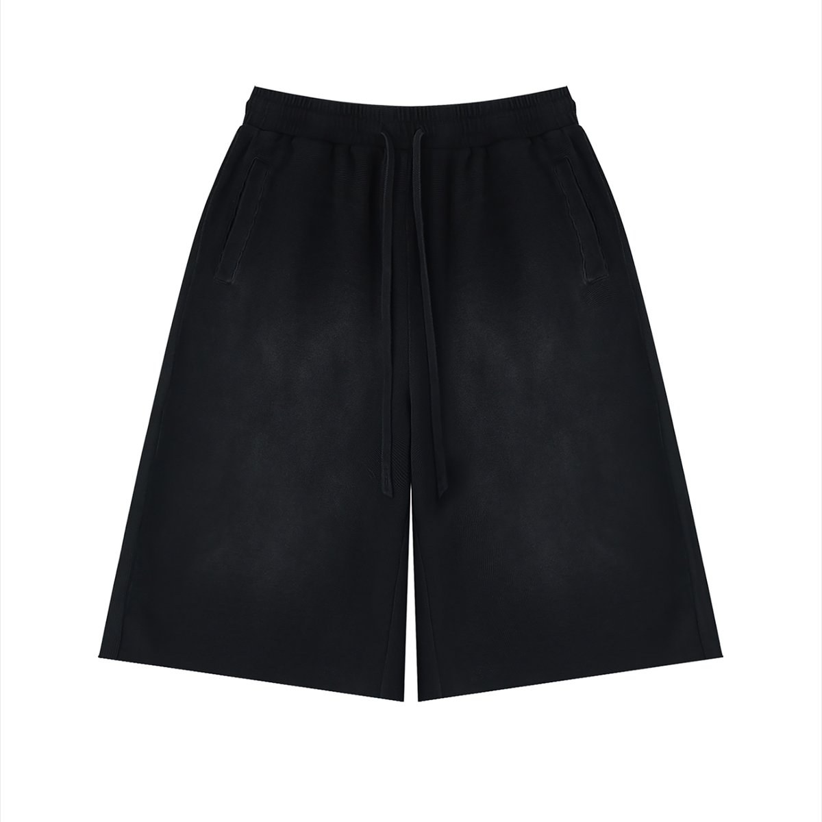 Unisex Sunfade Raw Edge Shorts in black
