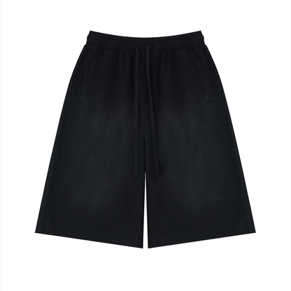 Unisex Sunfade Raw Edge Shorts in black