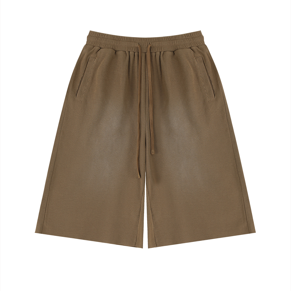 Unisex Sunfade Raw Edge Shorts in coffee