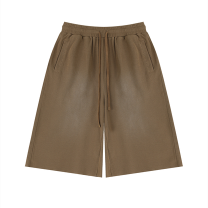 Unisex Sunfade Raw Edge Shorts in coffee