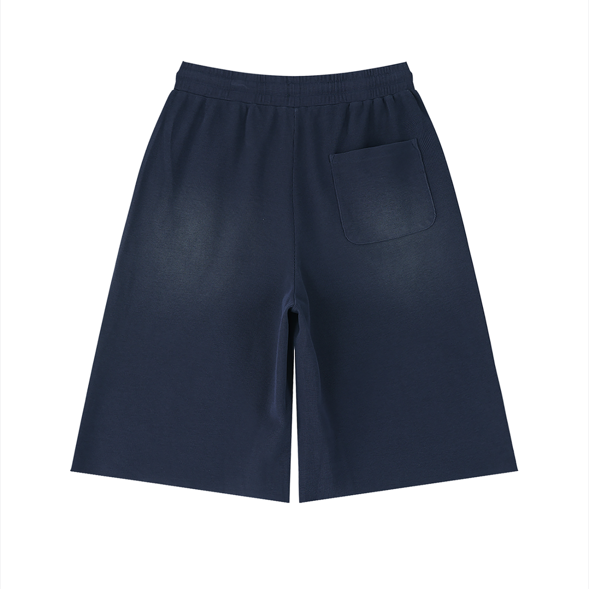Unisex Sunfade Raw Edge Shorts in navy blue, alternate angle