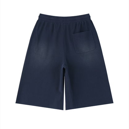Unisex Sunfade Raw Edge Shorts in navy blue, alternate angle