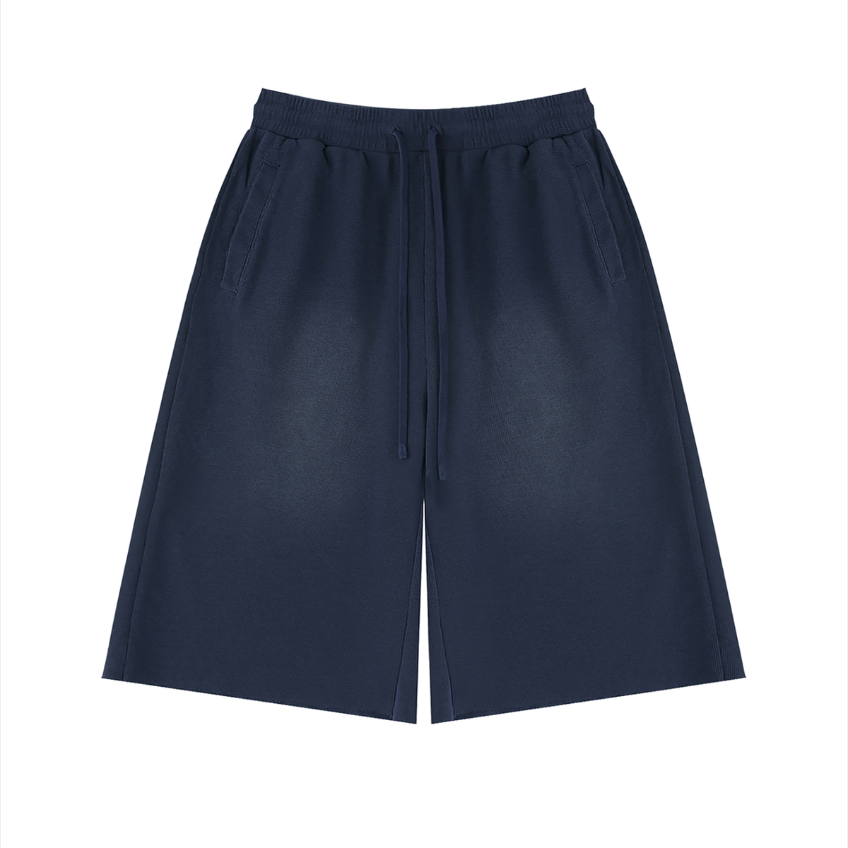 Unisex Sunfade Raw Edge Shorts in navy blue