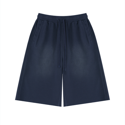 Unisex Sunfade Raw Edge Shorts in navy blue