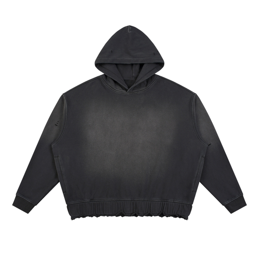 Unisex Sunfade Ripped Boxy Hoodie in black