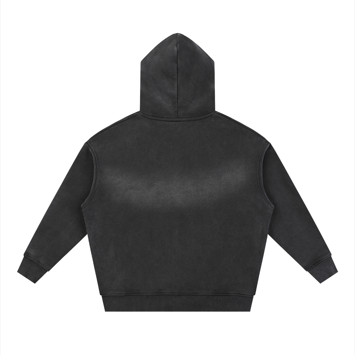 Unisex Sunfade Two-way Zipper Boxy Fleece Hoodie in black, alternate angle