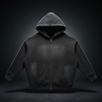 Unisex Sunfade Two-way Zipper Boxy Fleece Hoodie