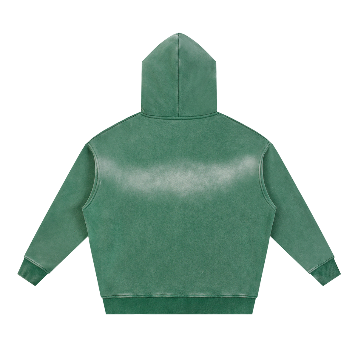 Unisex Sunfade Two-way Zipper Boxy Fleece Hoodie in dark green, alternate angle