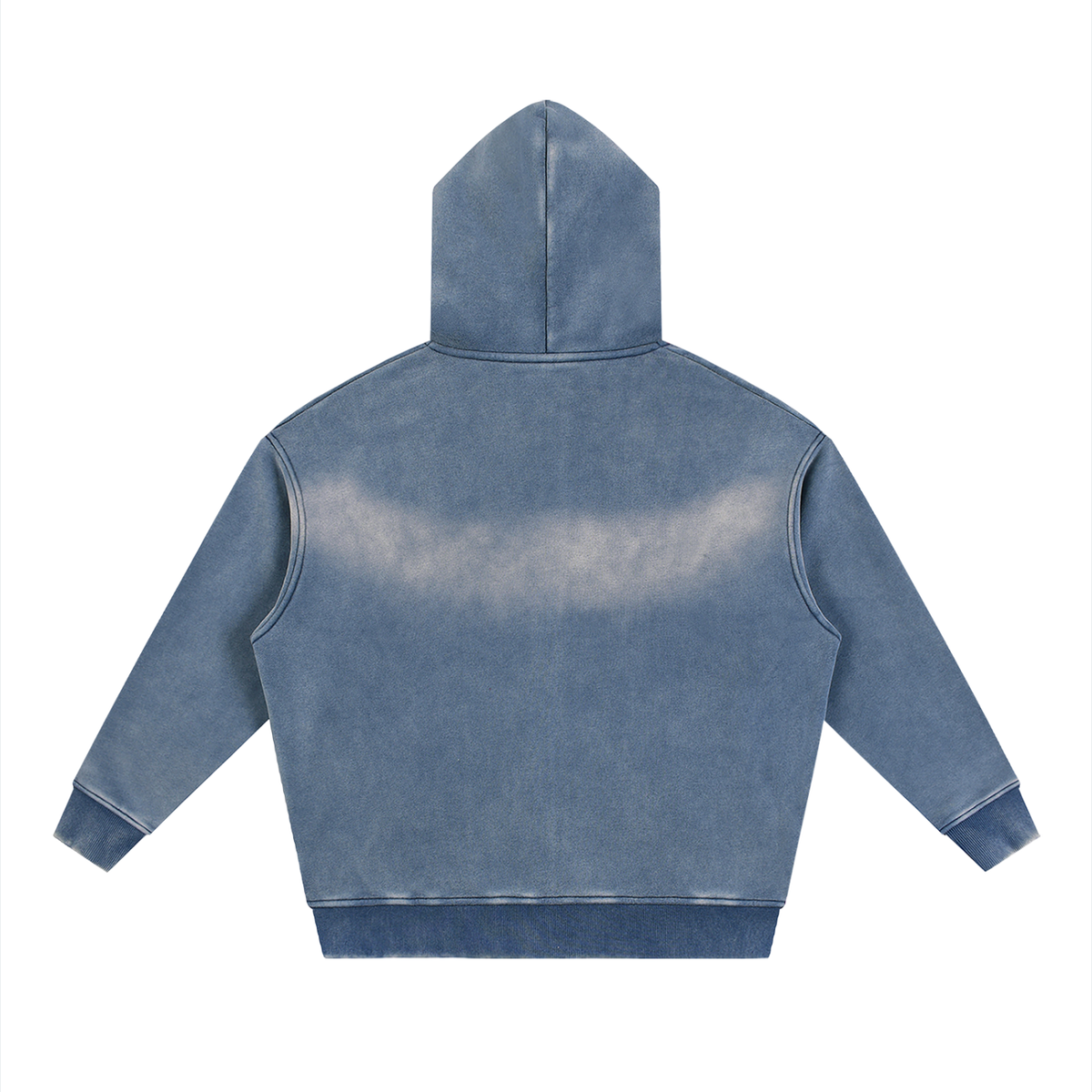 Unisex Sunfade Two-way Zipper Boxy Fleece Hoodie in haze blue, alternate angle