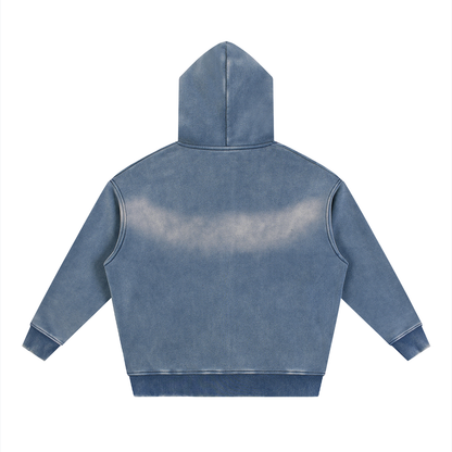 Unisex Sunfade Two-way Zipper Boxy Fleece Hoodie in haze blue, alternate angle