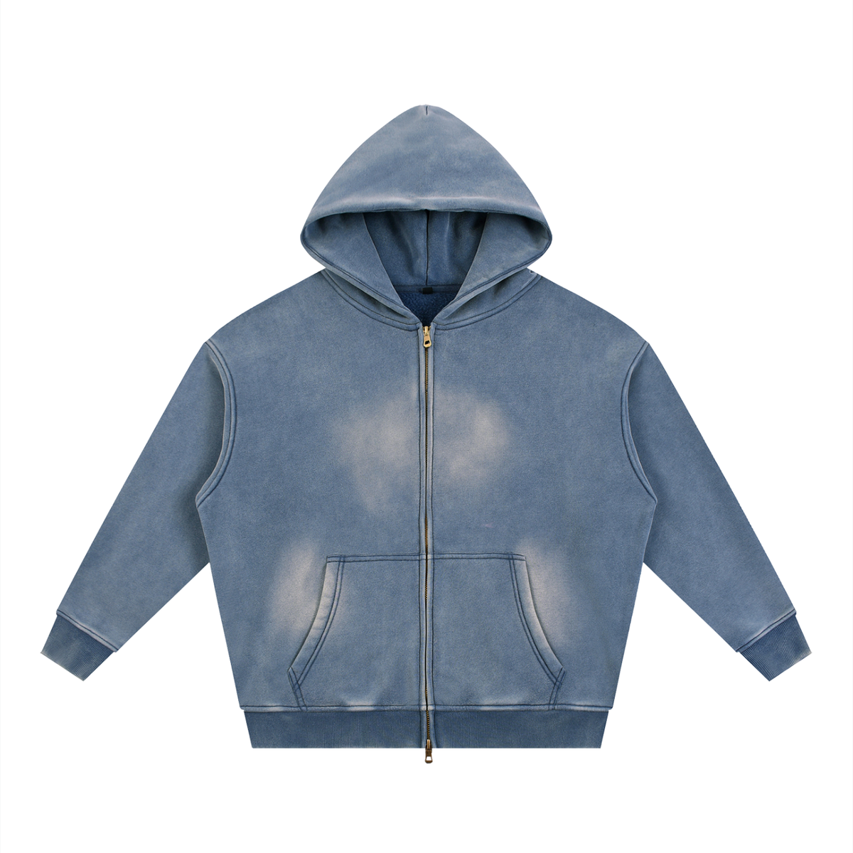 Unisex Sunfade Two-way Zipper Boxy Fleece Hoodie in haze blue