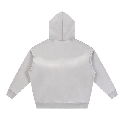 Unisex Sunfade Two-way Zipper Boxy Fleece Hoodie in light gray, alternate angle