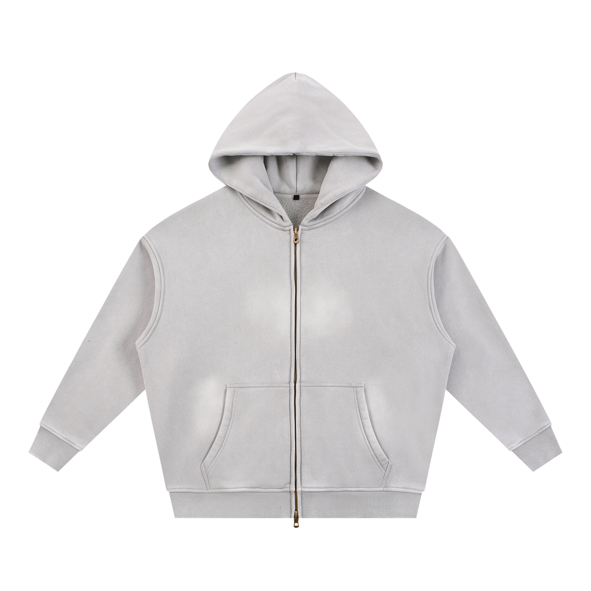Unisex Sunfade Two-way Zipper Boxy Fleece Hoodie in light gray