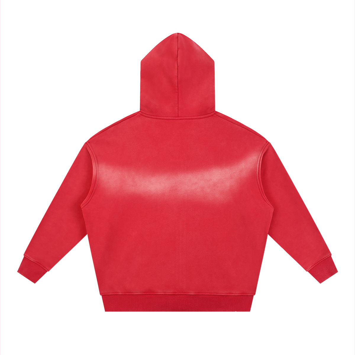 Unisex Sunfade Two-way Zipper Boxy Fleece Hoodie in red, alternate angle
