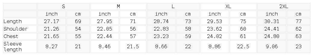 Size chart for the Unisex Sunfade Vintage Washed T-Shirt