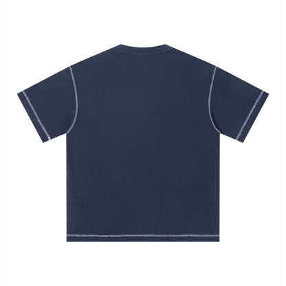 Unisex Sunfade Washed Boxy T-Shirt in navy blue, alternate angle