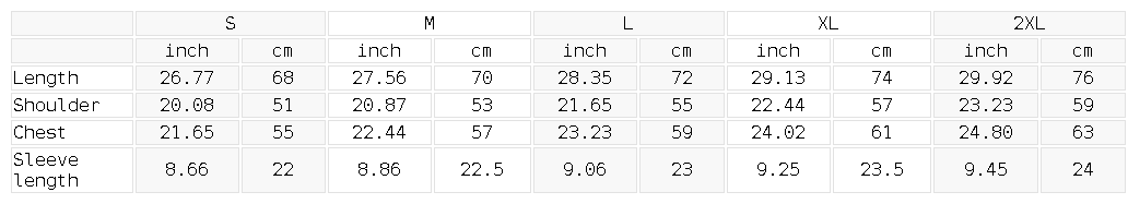 Size chart for the Unisex Sunfade Washed Boxy T-Shirt