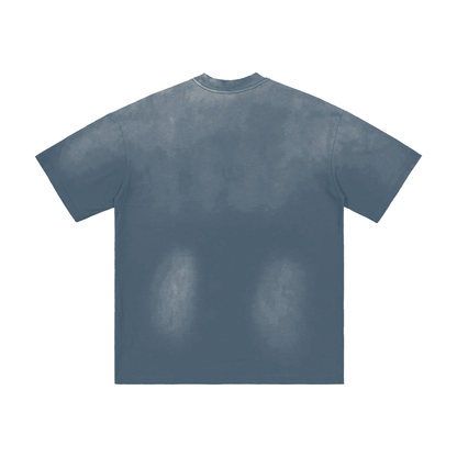 Unisex Sunfade Washed Drop Shoulder T-Shirt in blue, alternate angle