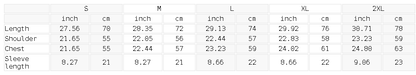 Size chart for the Unisex Sunfade Washed Drop Shoulder T-Shirt
