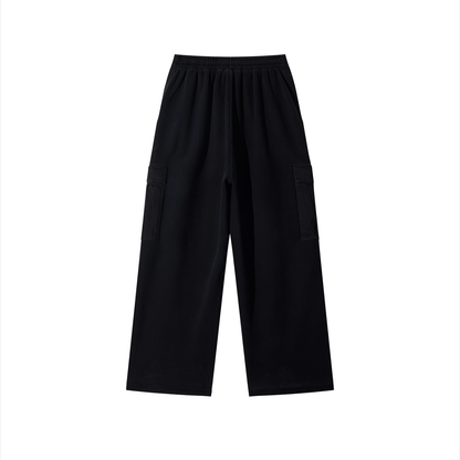 Unisex Sunfade Washed Fleece Cargo Pants in black, alternate angle