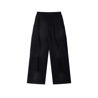 Unisex Sunfade Washed Fleece Cargo Pants in black