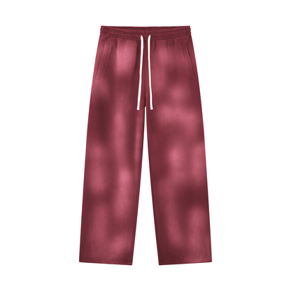 Unisex Sunfade Wide Leg Fleece Sweatpants in dark red