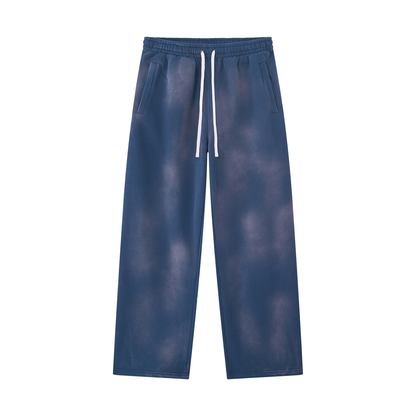 Unisex Sunfade Wide Leg Fleece Sweatpants in navy blue