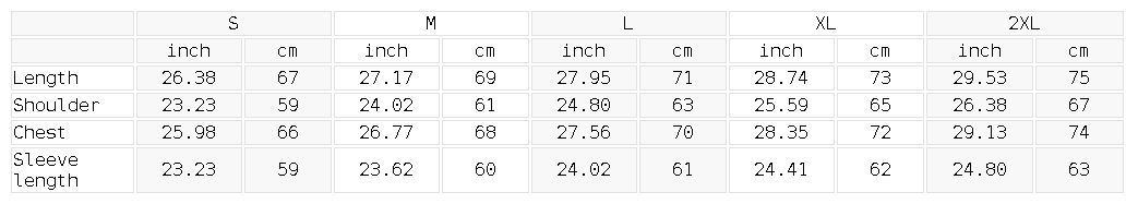 Size chart for the Unisex Sunfaded Edge Fleece Hoodie