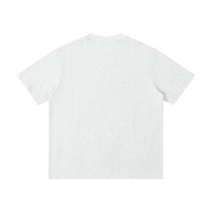 Unisex Thin Loose Drop Shoulder Cotton T-Shirt in flower gray, alternate angle