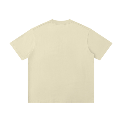 Unisex Thin Loose Drop Shoulder Cotton T-Shirt in pale khaki, alternate angle