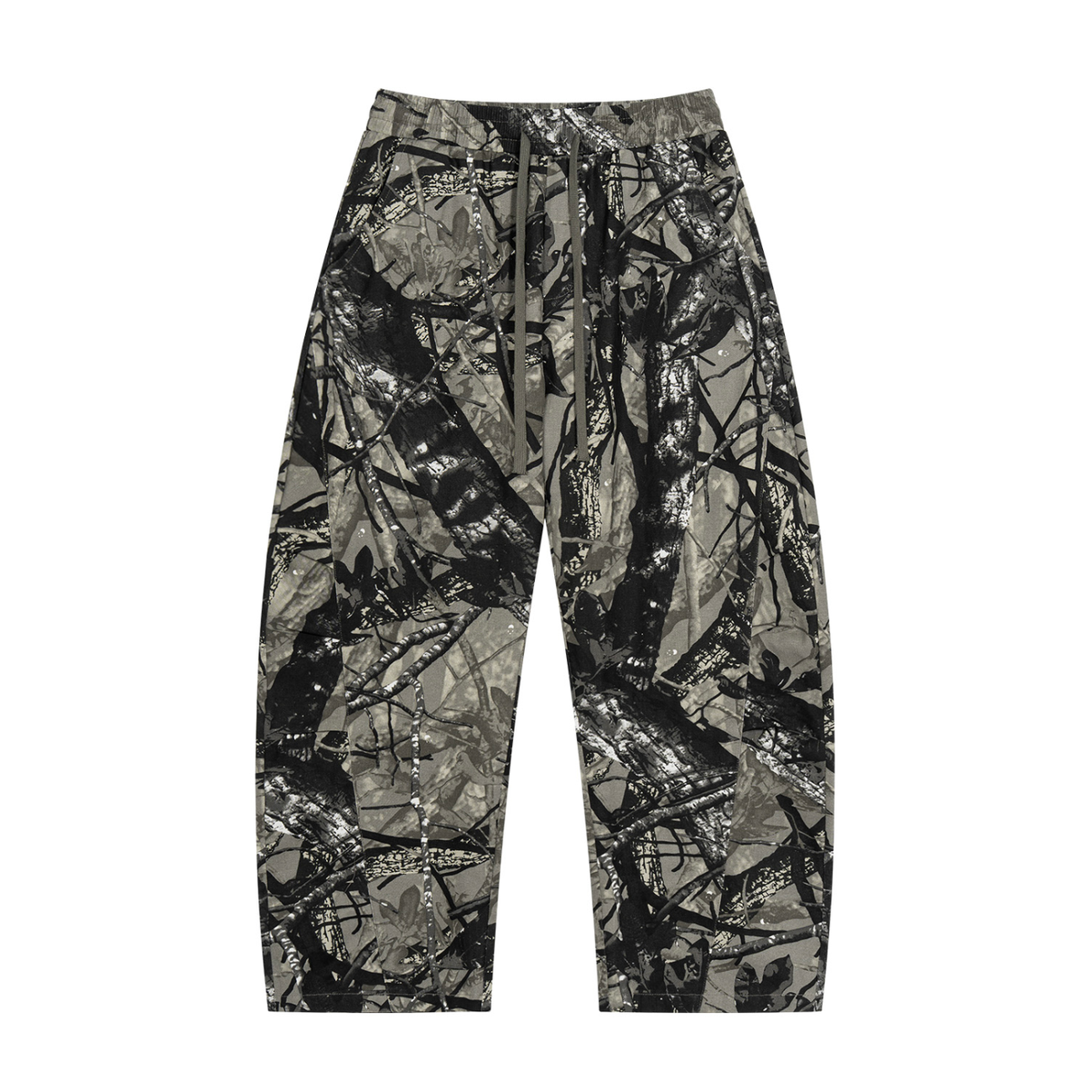 Unisex Tree Camo Barrel Leg Pants in gray tree camo