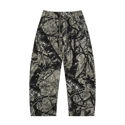 Unisex Tree Camo Barrel Leg Pants in gray tree camo