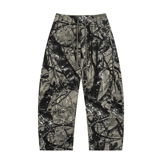 Unisex Tree Camo Barrel Leg Pants in gray tree camo