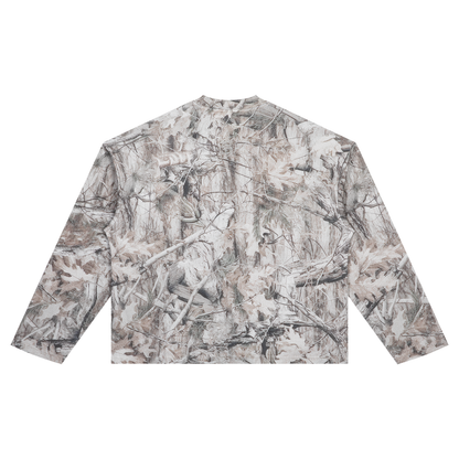Unisex Tree Camo Waffle T-Shirt in tree camo, alternate angle