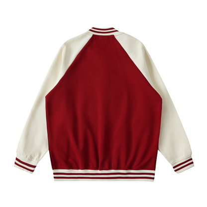 Unisex Two Tone Raglan Sleeve Varsity Jacket in garnet with apricot, alternate angle