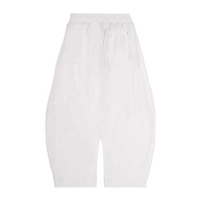 Unisex Vertical Stripe Drawstring Barrel Pants in apricot, alternate angle