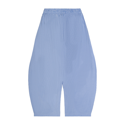 Unisex Vertical Stripe Drawstring Barrel Pants in blue, alternate angle
