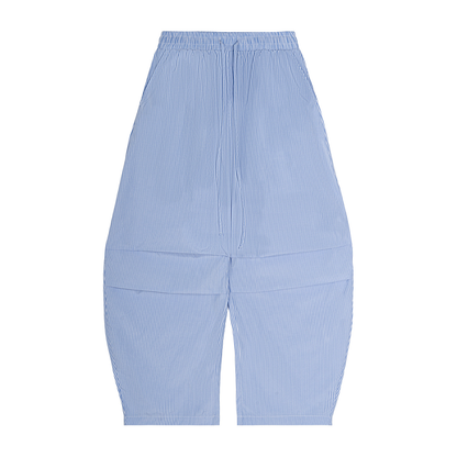 Unisex Vertical Stripe Drawstring Barrel Pants in blue