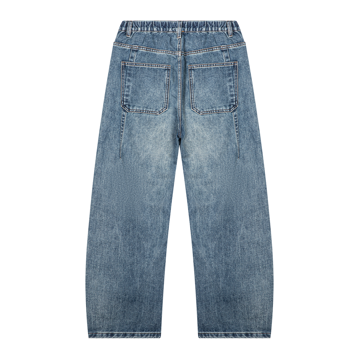 Unisex Vintage Wash Barrel Leg Denim Jeans in jeans blue, alternate angle