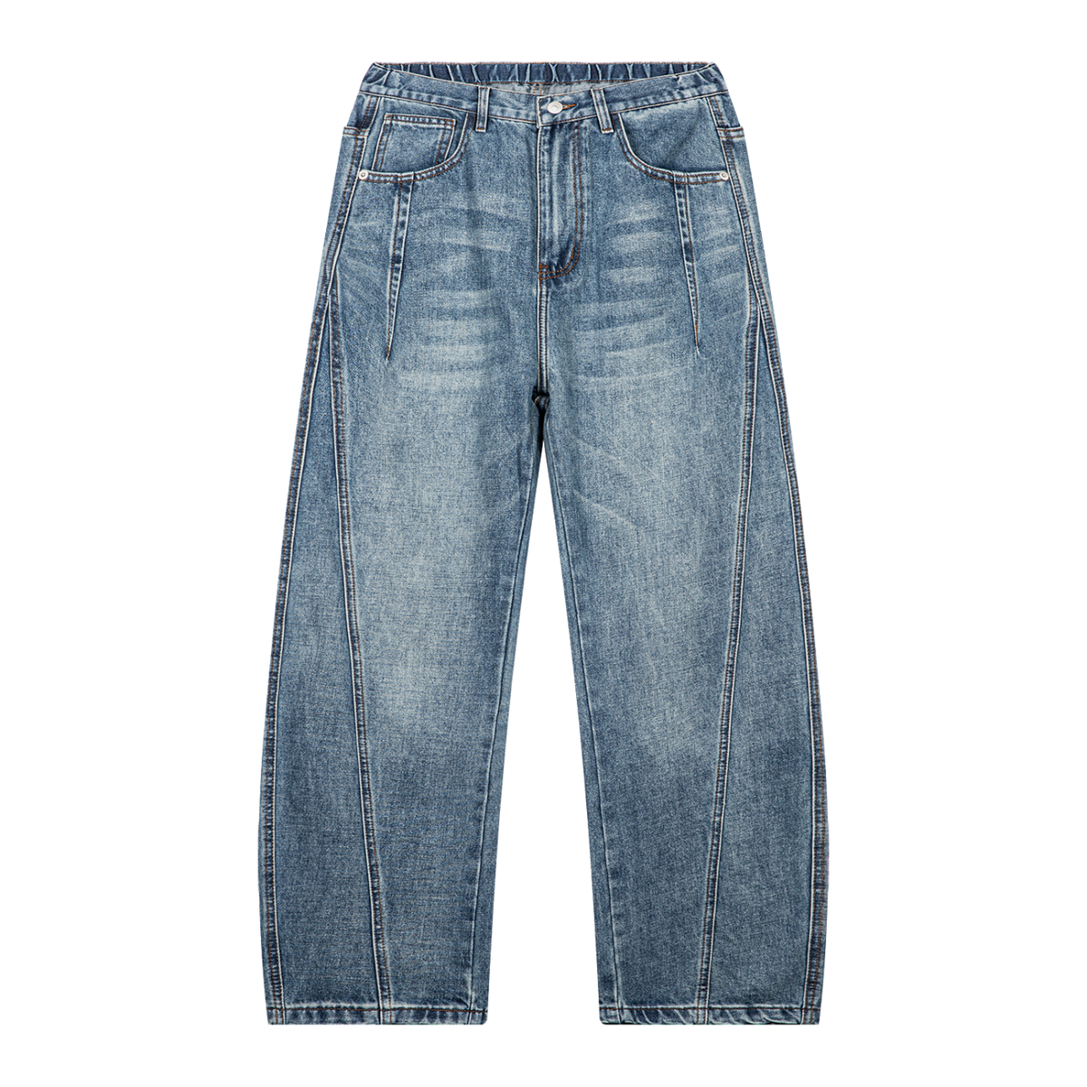 Unisex Vintage Wash Barrel Leg Denim Jeans in jeans blue
