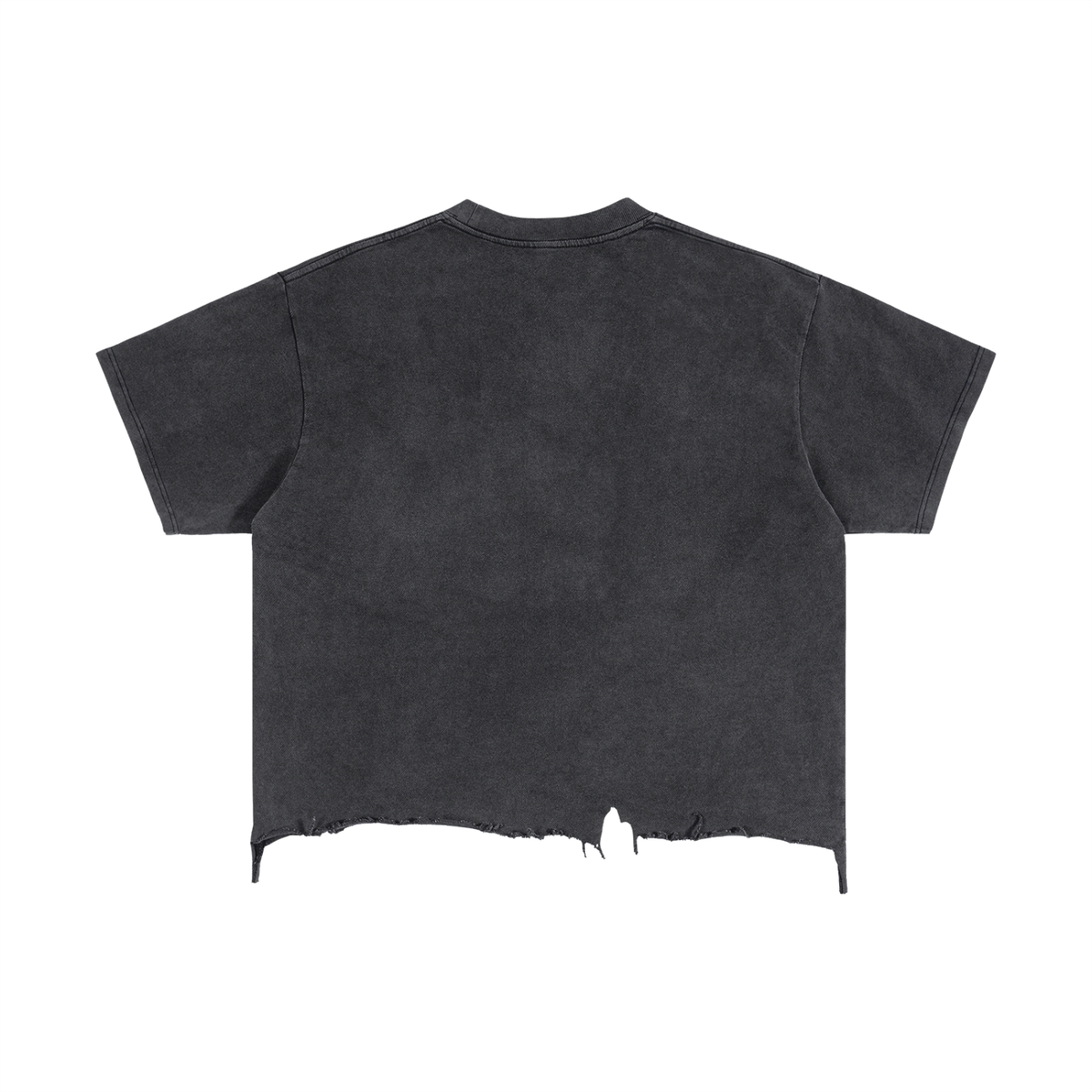 Unisex Vintage Wash Boxy Distressed Hem T-Shirt in black, alternate angle
